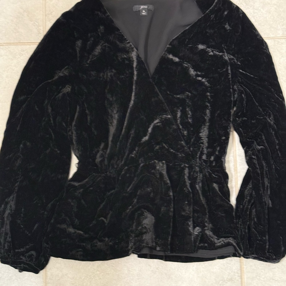 J. Crew Faux-wrap top Blouse draped velvet black missing waist tie Size 6